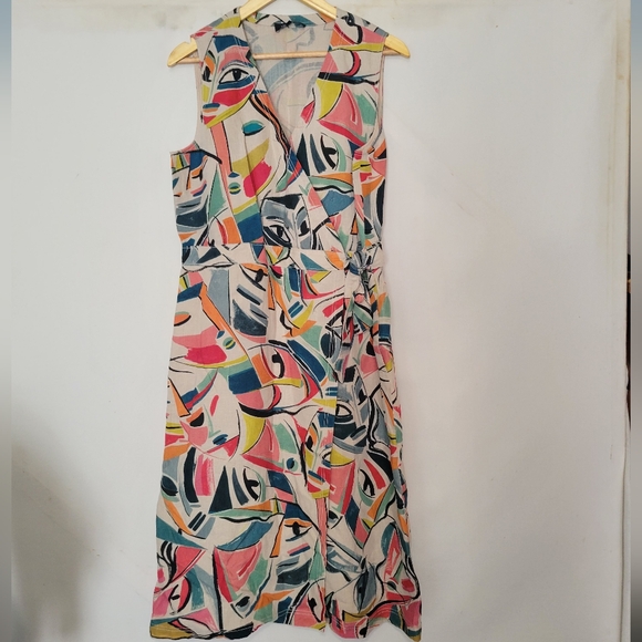 Lafayette 148 New York Pammie Abstract Linen Wrap Dress Size 10 - Picture 4 of 13